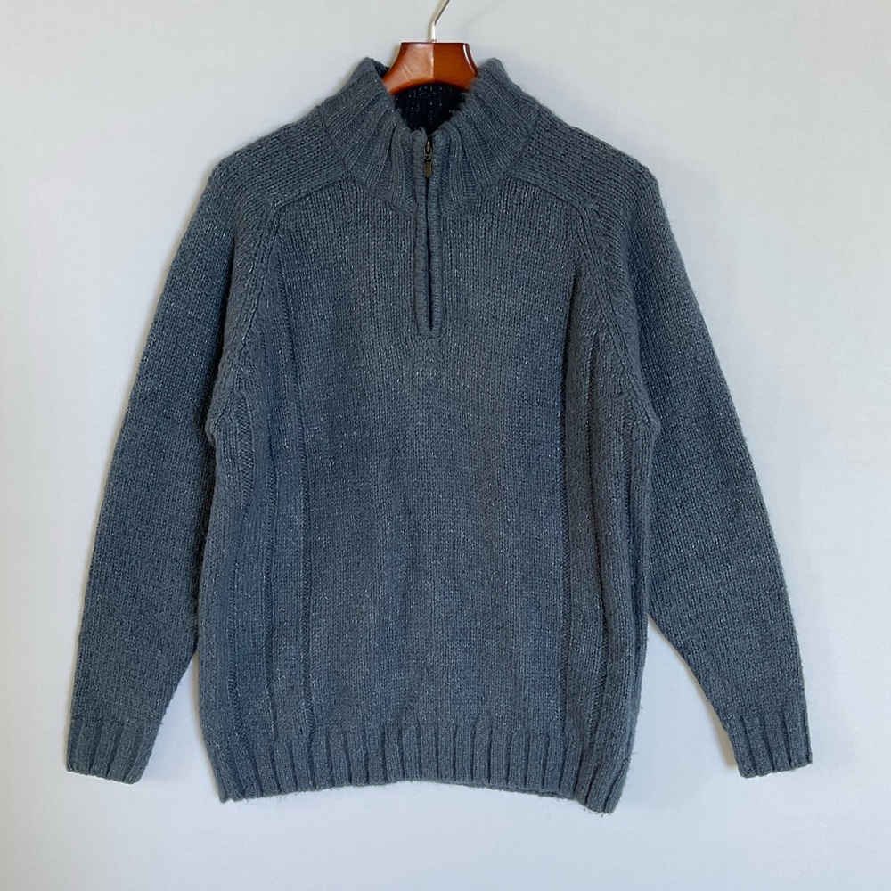 EWM Men’s Wool Blend Quarter Zip Sweater Blue Heather Knit Pullover Small UK